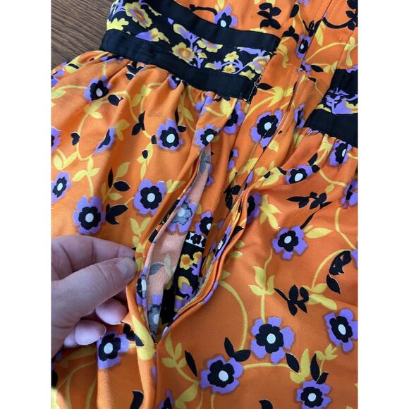 Vintage Roger Milot For Fred Perlberg Retro Dress Orange Purple Black Floral S/M - Picture 9 of 16